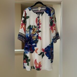 Women’s Fig & Flower White Floral Swing Tea Party Bohemian‎ Dress. Size L.